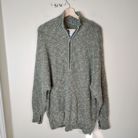 OFFLINE Aerie Cotton Half Zip Sweater M Oversized Tunic Lounge Cozy Fall - Picture 2 of 9
